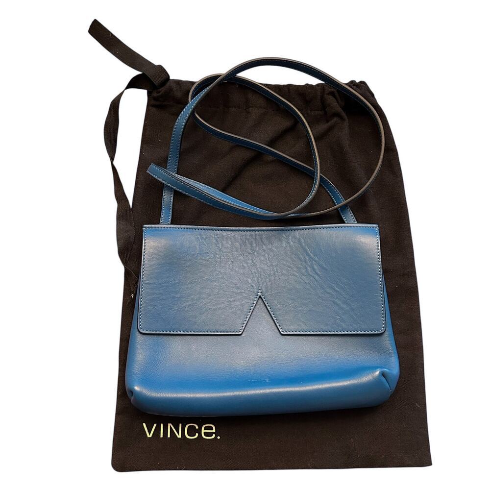 Vince Women's Blue Leather Signature Collection Crossbody Bag Chic Preppy